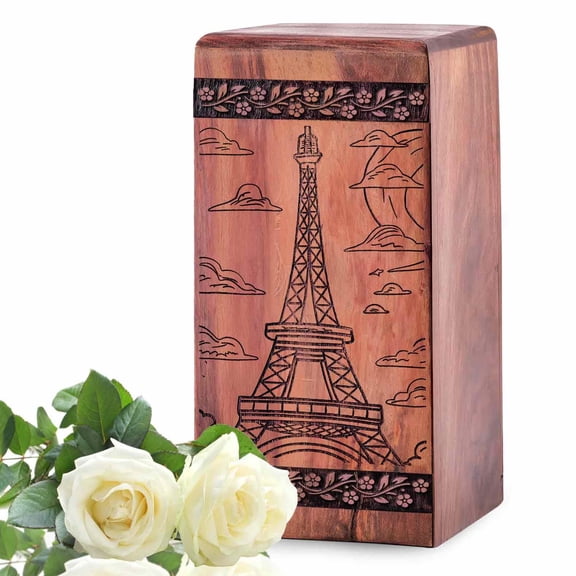 Eiffel Tower Urn - Wooden Eiffel Tower Theme Urns For Human Ashes Adult Women - Cremation Urns For Wife - Memorial Urns - Decorative Ash Box - 11.25Inch, Large Size - 1Pcs Pack