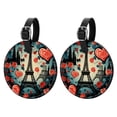 thumbnail image 1 of Eiffel Tower Valentine's Day 2pcs PU Leather Round Bag Tags with Privacy Cover and Name ID Tag - Suitcase Tags for Travel Luggage, Handbags, Backpacks, School Bags, 1 of 6