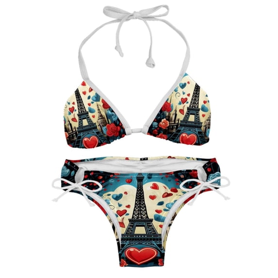 Eiffel Tower Valentine's Day Detachable Sponge Adjustable Strap Bikini Set Two-Pack Swim Suits for WomenToolStrip with applicable scenes