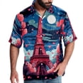 thumbnail image 1 of Eiffel Tower Valentine's Day Men's Button Down Casual Hawaiian Print Short Sleeve Summer Beach Shirt, 1 of 6