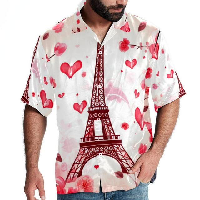 Eiffel Tower Valentine's Day Men's Button Down Spread Collar Casual ...
