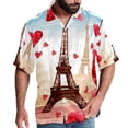 thumbnail image 1 of Eiffel Tower Valentine's Day Men's Casual Poplin Button Down Short Sleeve Hawaiian Beach Shirt, 1 of 6