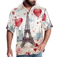 thumbnail image 1 of Eiffel Tower Valentine's Day Men's Poplin Casual Printed Button Down Short Sleeve Summer Beach Shirts Unisex, 1 of 6