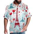 thumbnail image 1 of Eiffel Tower Valentine's Day Men's Short Sleeve Button Down Casual Beach Printed Shirts, 1 of 6