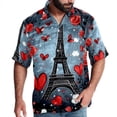 thumbnail image 1 of Eiffel Tower Valentine's Day Men's Short Sleeve Poplin Shirt, Casual Button Down Shirts, Printed Summer Beach Shirt, Unisex Casual Button Down Top, 1 of 6