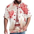 thumbnail image 1 of Eiffel Tower Valentine's Day Men's Short Sleeve Printed Poplin Shirt with Spread Collar Tops - Casual Button Down Summer Beach Shirt for Men and Women, 1 of 6