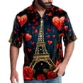 thumbnail image 1 of Eiffel Tower Valentine's Day Men's Short Sleeve Spread Collar Hawaiian Shirts, Casual Printed Button Down Summer Beach Tops, Unisex Men's Shirts, 1 of 6