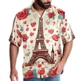 thumbnail image 1 of Eiffel Tower Valentine's Day Men's Spread Collar Tops, Casual Button Down Shirts for Summer Beach, Printed Short Sleeve Shirts - Unisex, 1 of 6