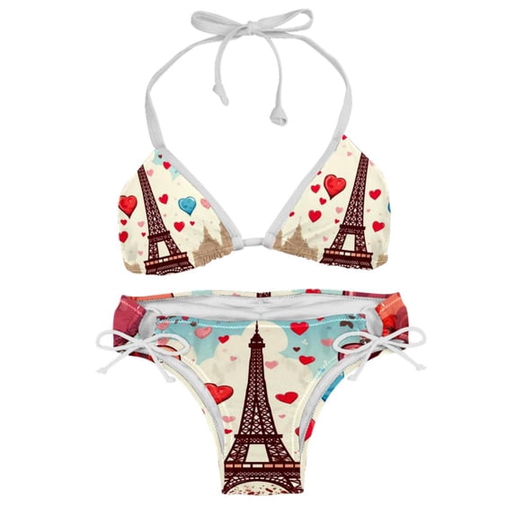 Eiffel Tower Valentine's Day Swim Suit Bikini Set with Detachable Sponge & Adjustable Strap, Two-Pack - Ideal for Beach & Pool Parties!