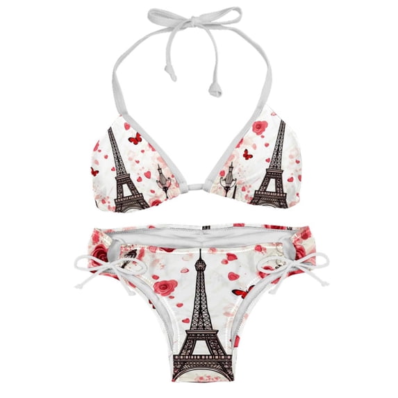 Eiffel Tower Valentine's Day Swim Suit Bikini Set with Detachable Sponge & Adjustable Strap, Two-Pack - Ideal for Beach & Pool Parties!