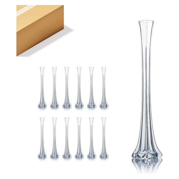 Eiffel Tower Vases Bulk 12-Pack - 20" Clear Glass Flower Vases - 1" Opening - Wedding Centerpieces, Home Decor, Event Floral Arrangements