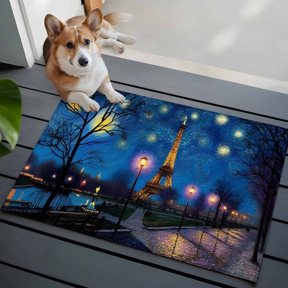 Eiffel Tower Washable Entry Rug 2x3 Park Path Impressionist Abstract Low Pile Indoor Door Mat with Rubber Backing Thin Area Rug for for Entrance, Bedroom, Kitchen, Laundry, Bathroom