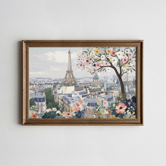 Eiffel Tower Watercolor Wall Art Print, Romantic Spring Paris Decor