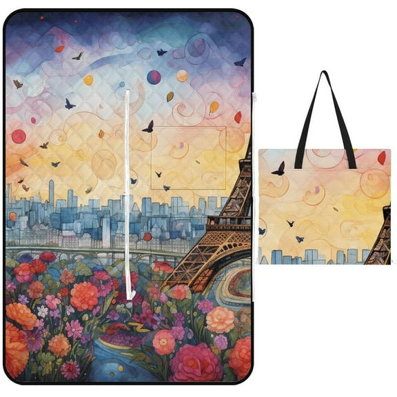 Eiffel Tower Waterproof Picnic Blanket with Foldable Zipper, Suitable for Outdoor Use, Suitable for Travel, Camping, Beaches, Parks, Grasslands, Picnic Blanket Accessories