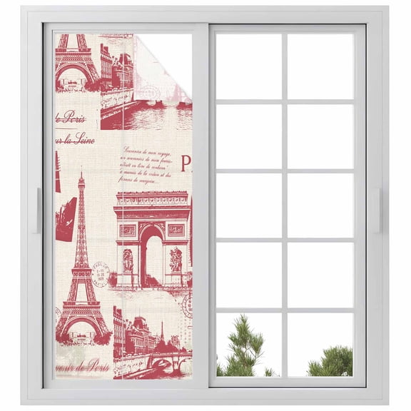 Eiffel Tower Window Privacy Film, Romantic European Architectural Cultural Art Static Cling UV Sun Blocking Heat Control Window Tint Day and Night, Non-Adhesive One Way Privacy Cover 23.6''x59''