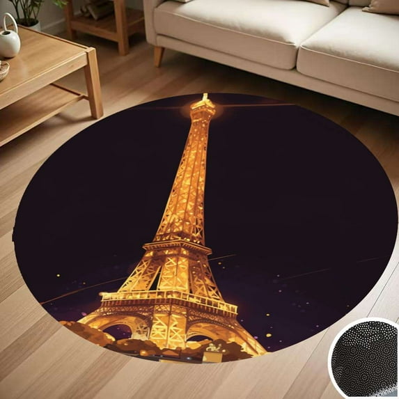 Eiffel Tower With Flower Round Carpet Living Room Bedroom Home Decoration Coffee Table Mat Lounge Rug Chair Mats