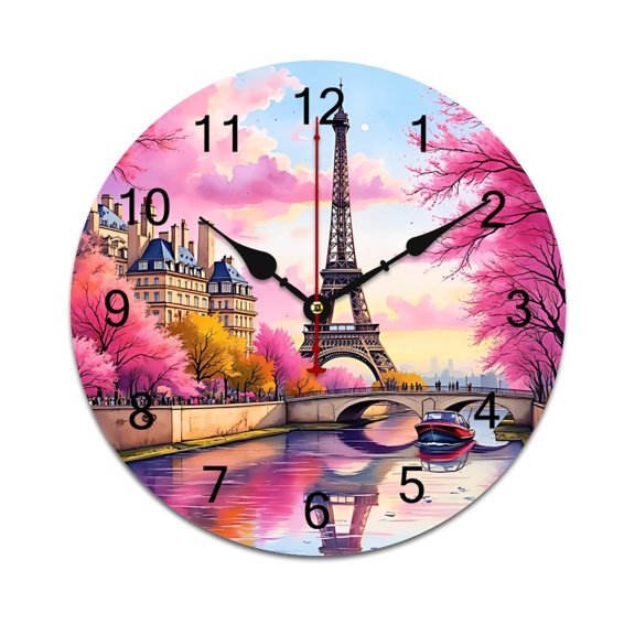 Eiffel Tower Woman with A Red Umbrella Time Decorative Wall Clocks Round Large Wall Watch Bedroom Home Decor 10 12 14 Inch