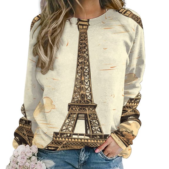 Eiffel Tower Women's Floral Printed Sweatshirt Long Sleeve Crewneck Casual Loose Vintage Graphic Pullover Tops