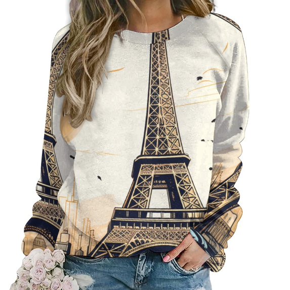 Eiffel Tower Women's Floral Printed Sweatshirt Long Sleeve Crewneck Casual Loose Vintage Graphic Pullover Tops