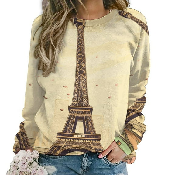 Eiffel Tower Women's Floral Printed Sweatshirt Long Sleeve Crewneck Casual Loose Vintage Graphic Pullover Tops