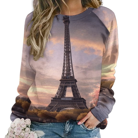 Eiffel Tower Womens Casual Crewneck Sweatshirt Long Sleeve Tops Cute Pullover Loose Fit