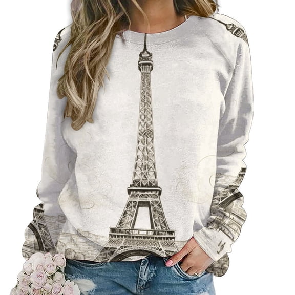 Eiffel Tower Womens Casual Crewneck Sweatshirt Long Sleeve Tops Cute Pullover Loose Fit