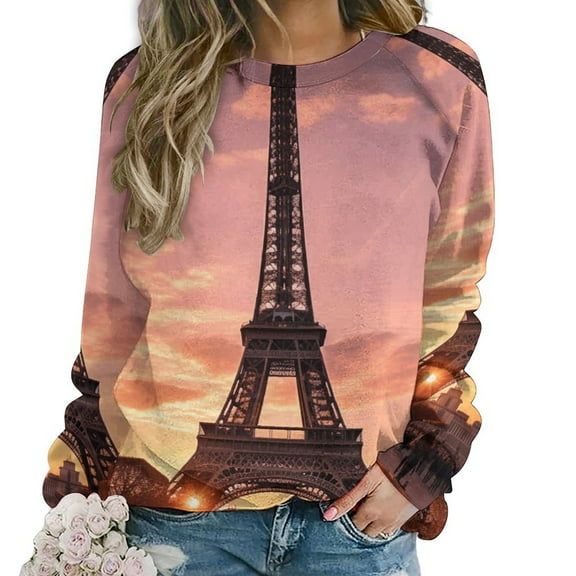 Eiffel Tower Womens Casual Crewneck Sweatshirt Long Sleeve Tops Cute Pullover Loose Fit