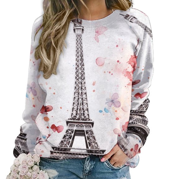 Eiffel Tower Womens Oversized Sweatshirts Hoodies Crewneck Casual Tops Comfy FallWinter Clothes 2024