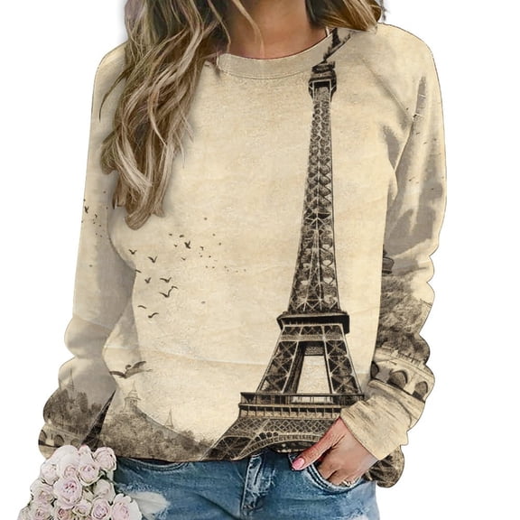 Eiffel Tower Womens Oversized Sweatshirts Hoodies Crewneck Casual Tops Comfy FallWinter Clothes 2024