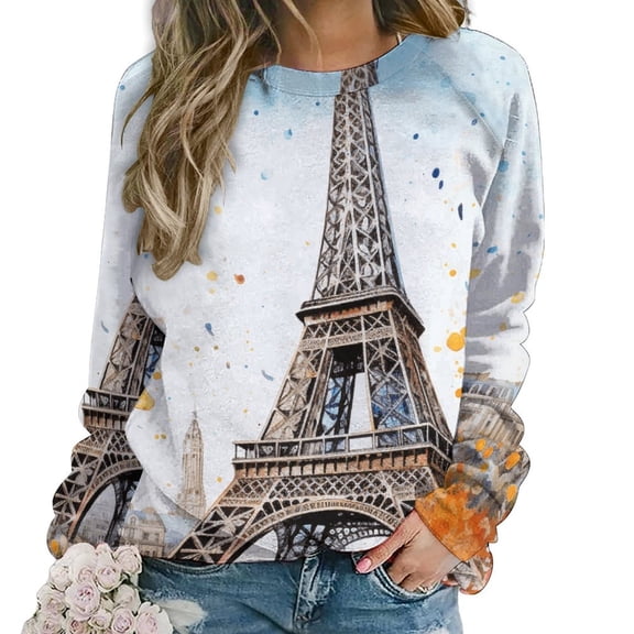 Eiffel Tower Womens Oversized Sweatshirts Hoodies Crewneck Casual Tops Comfy FallWinter Clothes 2024