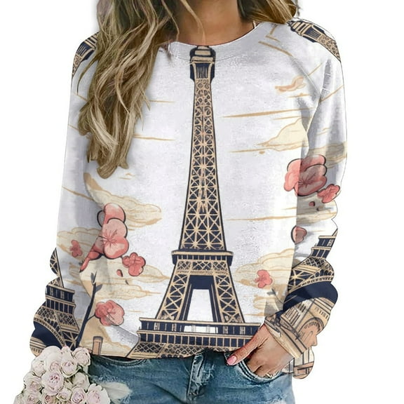 Eiffel Tower Womens Oversized Sweatshirts Hoodies Crewneck Casual Tops Comfy FallWinter Clothes 2024