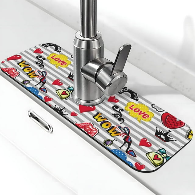 Eiffel Tower Youthful Faucet Mat for Kitchen Sink, Draining Mat for