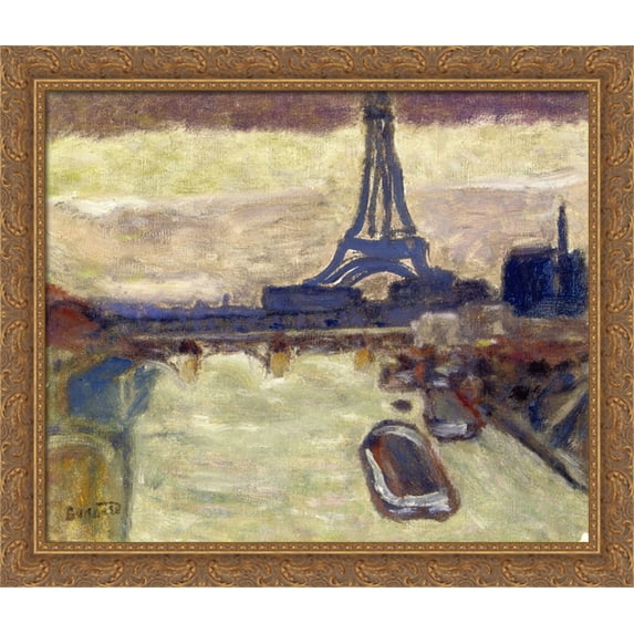 Eiffel Tower and The Seine 32x28 Large Gold Ornate Wood Framed Canvas Art by Pierre Bonnard