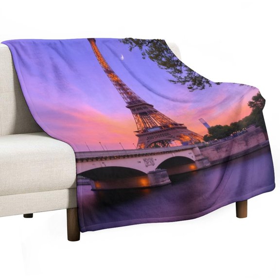Eiffel Tower at Dusk Throw Blanket Warm Microfiber Flannel Bedroom Decor Blankets For Beds