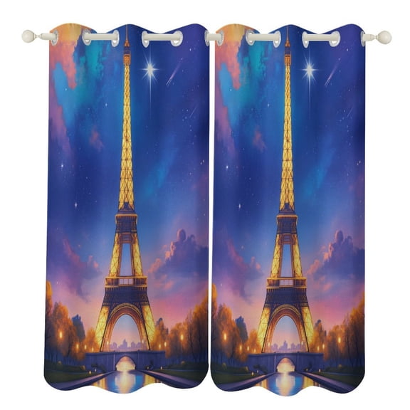 Eiffel Tower at Night-1 2 Panels Blackout Curtains for Bedroom Living Room Drapes Kitchen Room Window Curtain Grommet