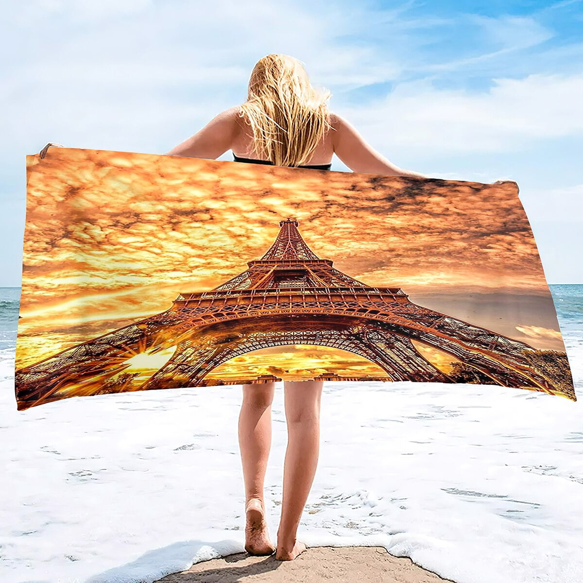 Eiffel Tower in Paris Microfiber Beach Towel Oversized for Bathroom