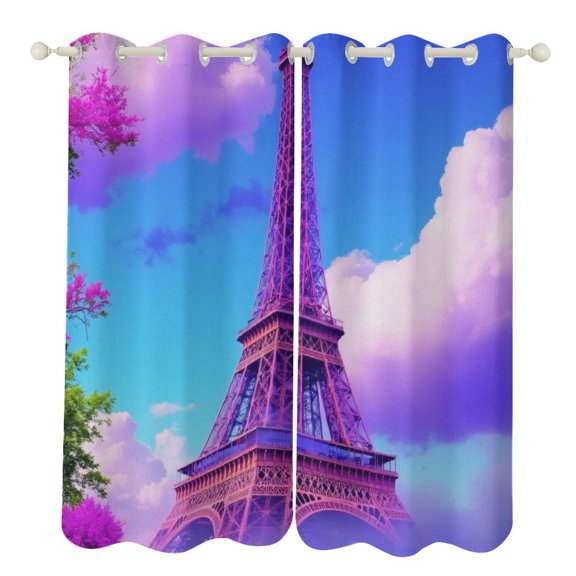Eiffel Tower in Pink And Blue Blackout Window Curtains for Bedroom Living Room Kicthen High Shading 2 Panels