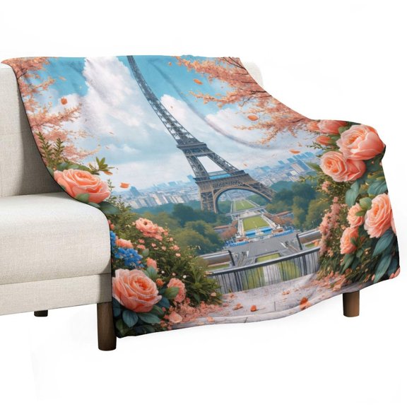 Eiffel Tower in Spring Blanket Soft Cozy Flannel Blanket for man women