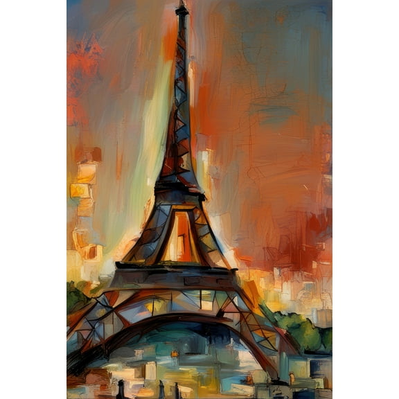 Eiffel Tower in The Evening Abstract Oil Painting - 12" x 18" Art Print Wall Decor