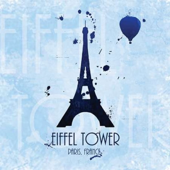 Eiffel Tower on Blue Canvas Art - Anna Quach (24 x 24)