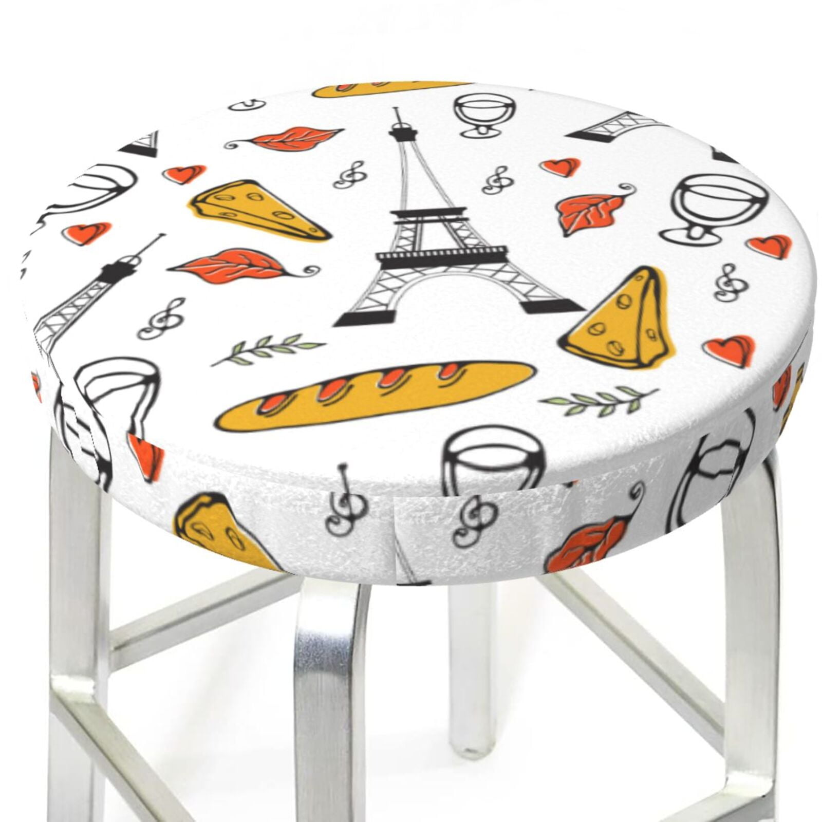 Eiffel Tower pizza Stool Covers Round Bar Stool Covers, Round Bar