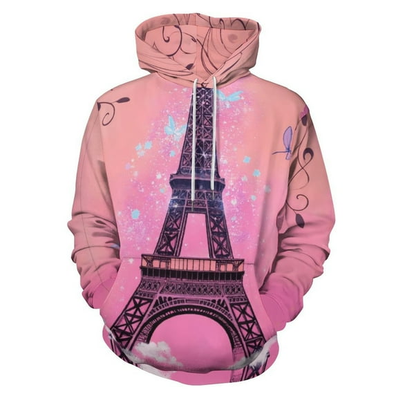 Eiffel Tower with Butterflies Men's Women Vintage 3D Hooded Sweatshirt - All-Season Loose Fit Streetwear