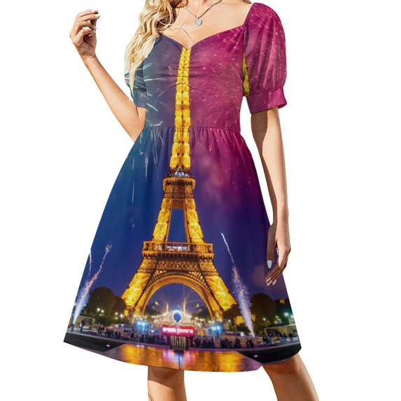 Eiffel Tower with Fireworks Display Summer Women's Dress 2025 Elegant Dresses Plus Sizes