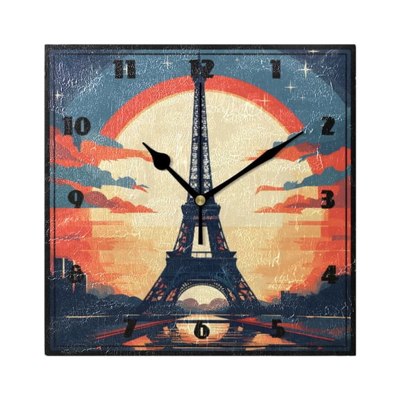 Eiffel Tower with Sunset Wall Clock 7.78" Non-Ticking Silent Battery Operated for Home Bedroom Office Kitchen Living Room