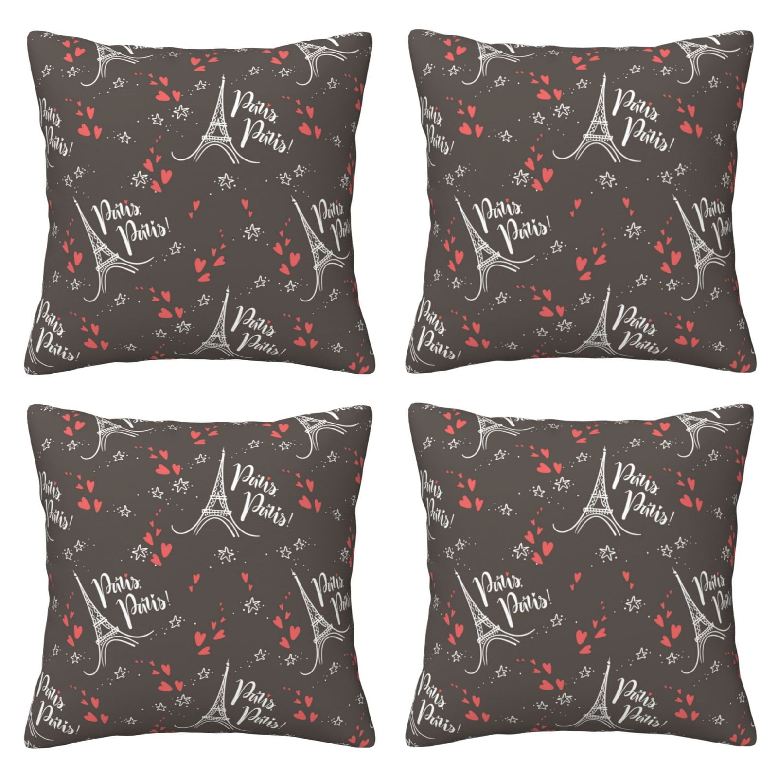 Eiffel Towers heart Decorative Throw Pillow Covers 4 Packs, Pillow