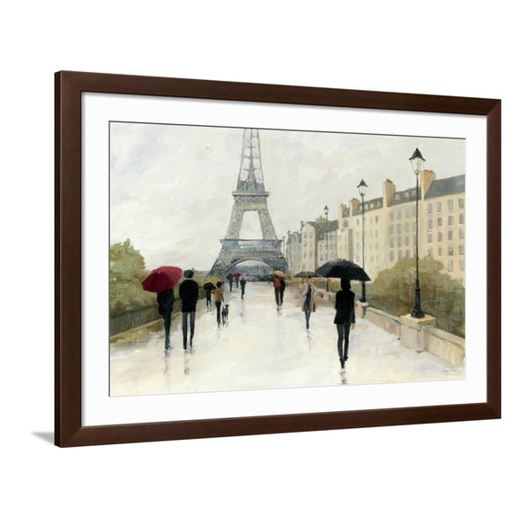 Art.com Eiffel in the Rain Marsala Umbrella Art Print by Avery Tillmon, Brown Frame Wall Art, 44" x 32"