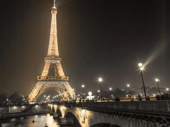 Eiffel tower at night over the river siene Paris Canvas Art - Assaf Frank (18 x 24)
