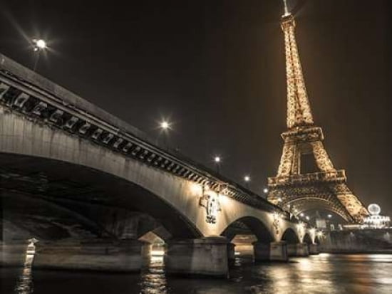 Eiffel tower at night over the river siene Paris Canvas Art - Assaf Frank (18 x 24)