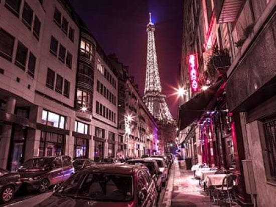 Eiffel tower from city street Paris France Canvas Art - Assaf Frank (18 x 24)