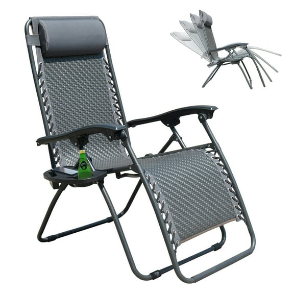 Eiflow Oversized Zero Gravity Chair, Folding Outdoor Patio Lounge Recliner W/Cup Single- Black